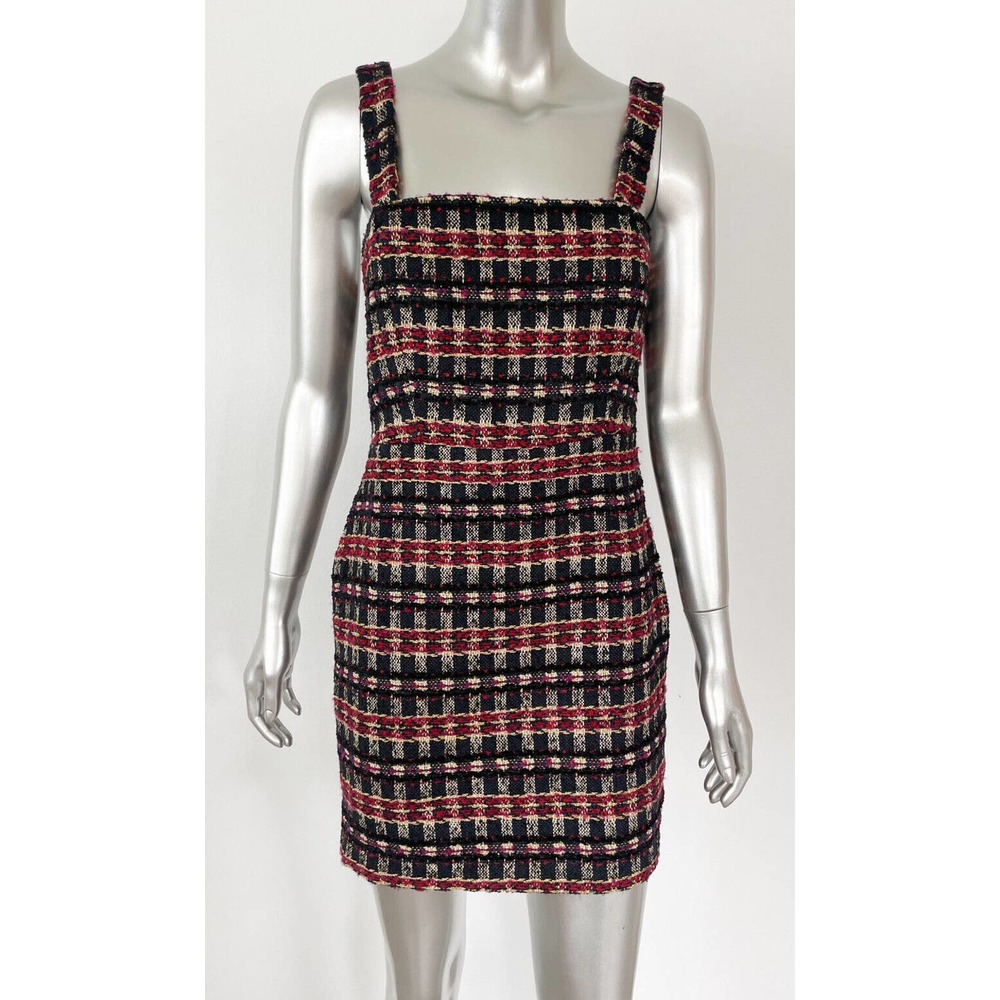 House of Harlow 1960 Boucle Dress Size Xs Black Red Gold Convertible Strap Mini